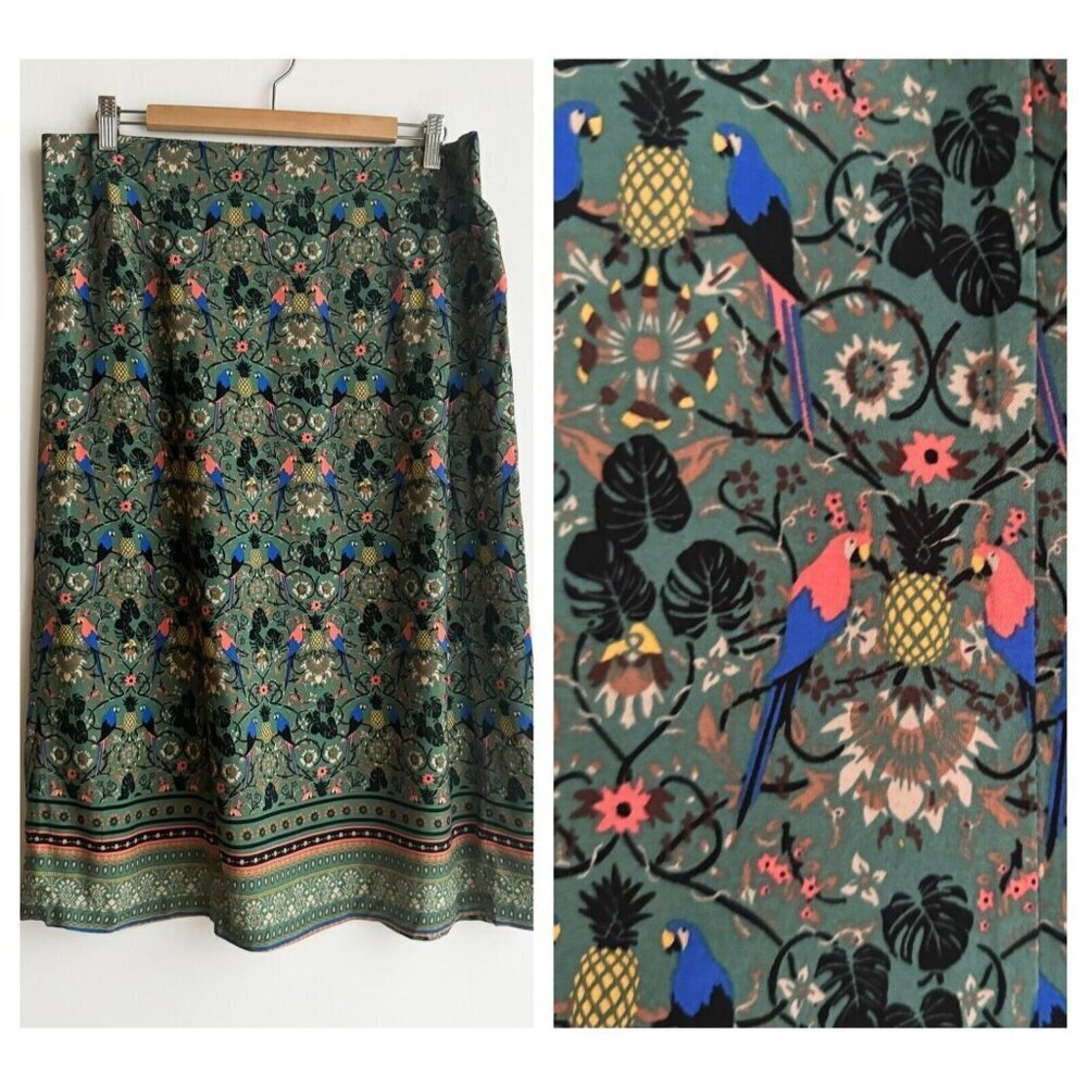 Icone Simons Tropical Parrot Floral Print Midi Skirt XL